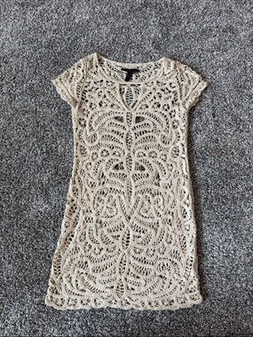 BCBGMaxAzria Cream Crochet Openwork Dress